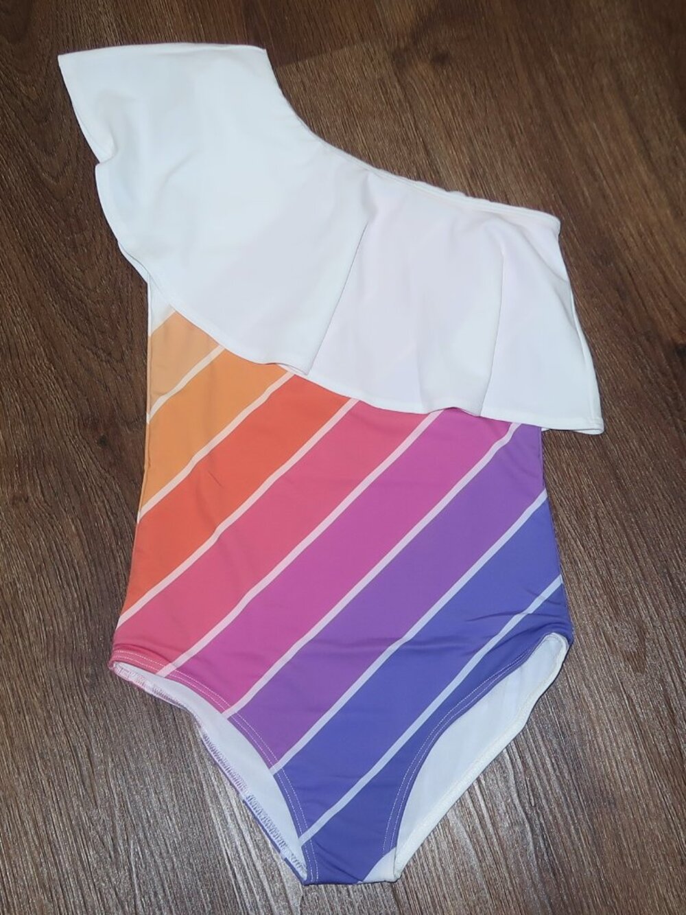 NWOT Saint Ida Swim Gold Coast Rainbow One Piece One Shoulder Ruffle Swimsuit 9